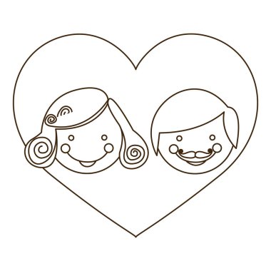 siluet karikatür kalp anne yüzü ile kroki