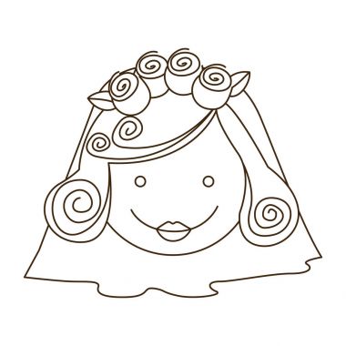 Kroki siluet karikatür yüz gelin peçe ile