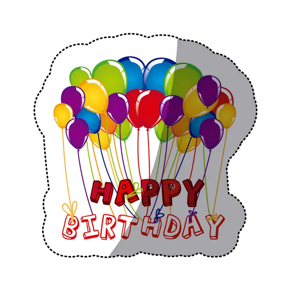 Наклейка празднования дня рождения с цветными воздушными шарами — стоковый вектор