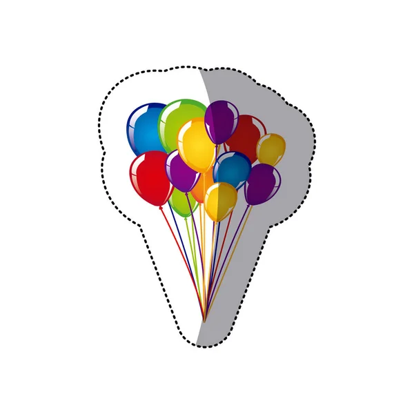 Sticker colorful bunch birthday balloons decorative design — Stock Vector