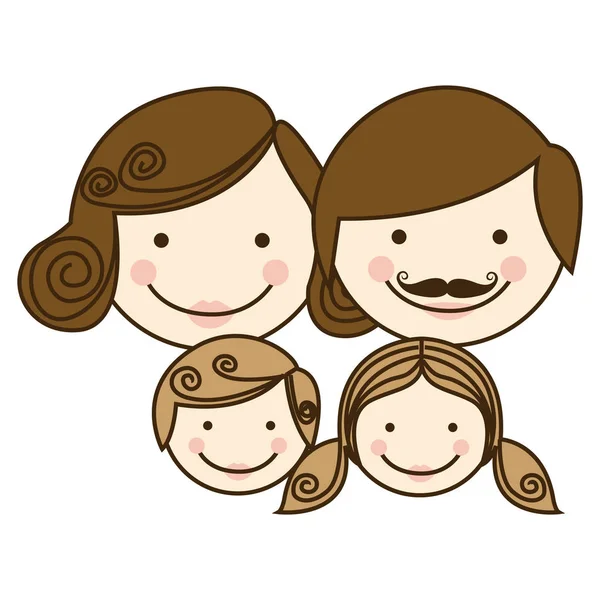 Framifrån färgglada siluett tecknad familj ansikten — Stock vektor