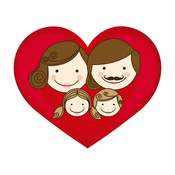 Colorful silhouette cartoon heart with family faces — Stock Vector