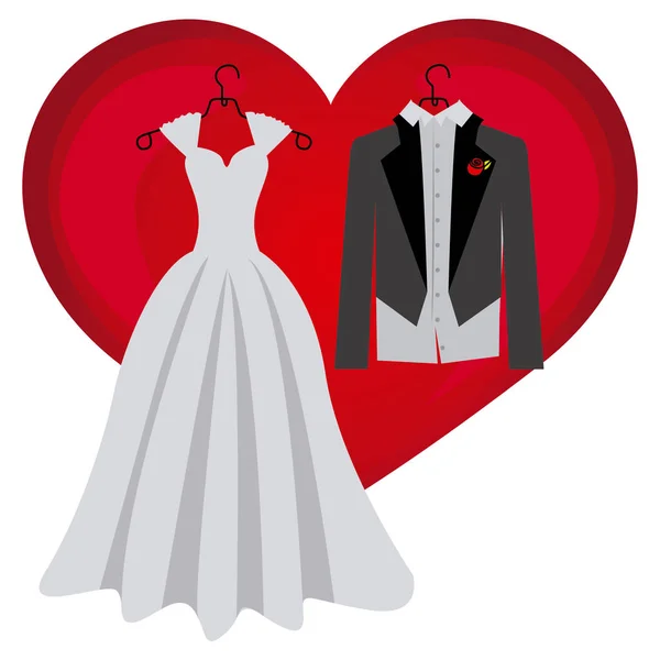 Corazón colorido con diseño de boda de vestuario — Vector de stock