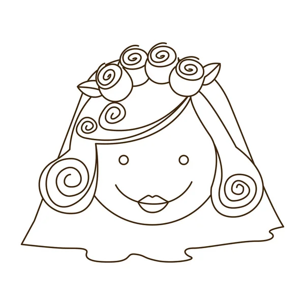 Эскиз силуэт мультяшный лицо невеста с вуалью — стоковый вектор