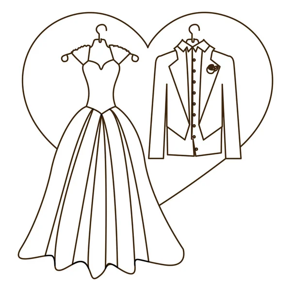 Cuore silhouette con costume da sposa desing — Vettoriale Stock