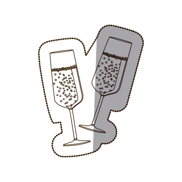Pegatina silueta par tostadas copas de champán — Archivo Imágenes Vectoriales