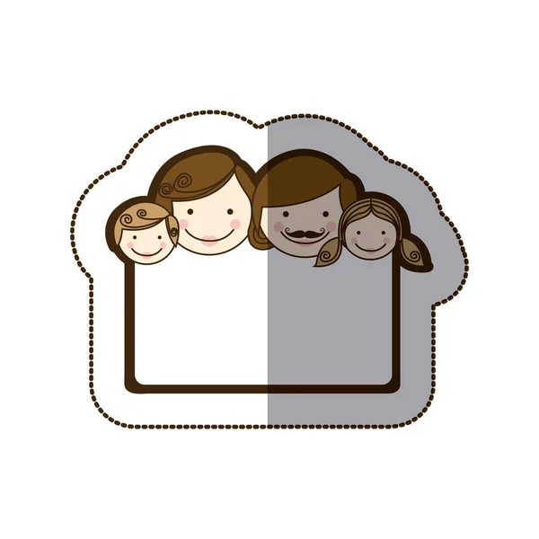 Autocollant cadre décoratif coloré avec des visages de famille — Image vectorielle