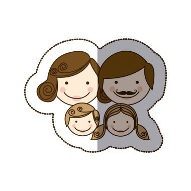 etiket açık renkli siluet karikatür aile yüzler