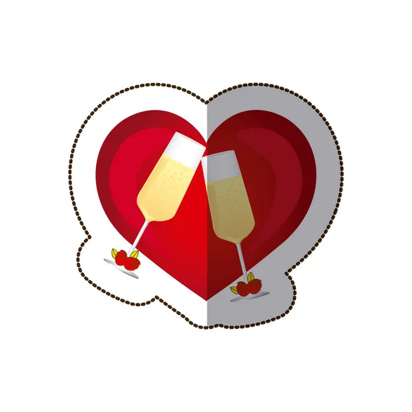 Adesivo colorido silhueta coração com brinde taças de champanhe para casamento — Vetor de Stock