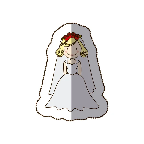 Stiker berwarna-warni kartun pengantin dengan kostum - Stok Vektor