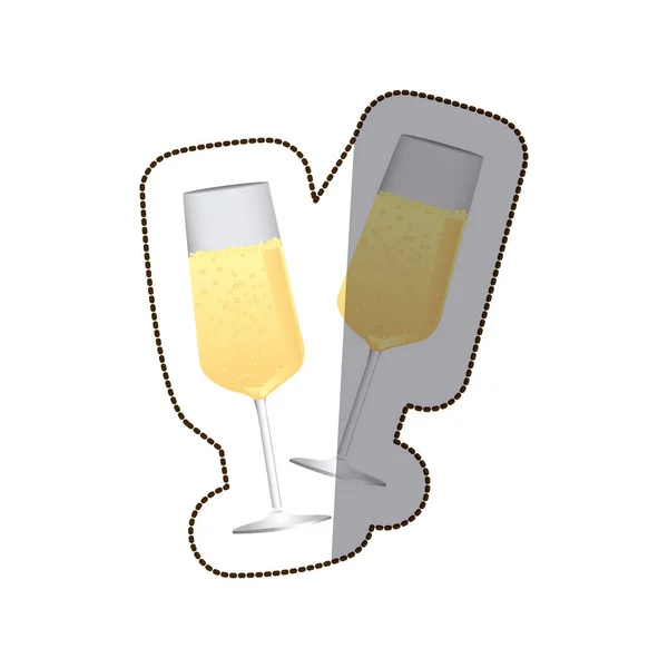 Autocollant coloré silhouette couple toast champagne verres — Image vectorielle