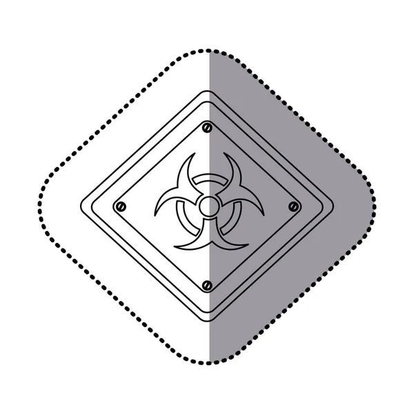 Etiqueta de silhueta monocromática com placa quadrada de símbolo de risco biológico — Vetor de Stock