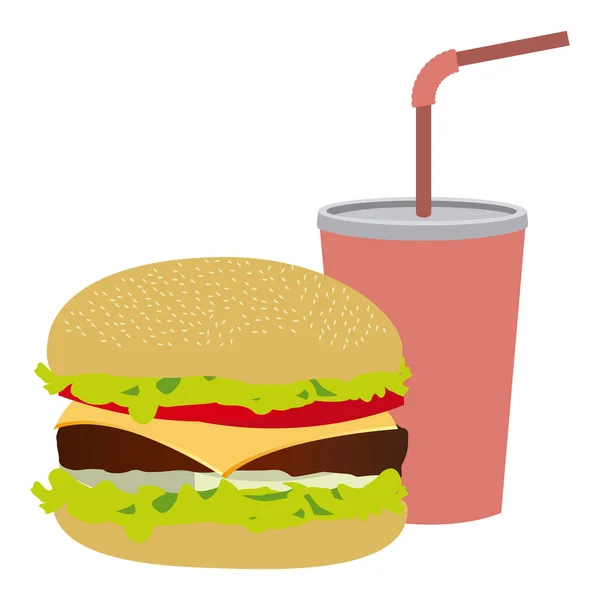 Színes sziluettje szóda, szalma és burger — Stock Vector