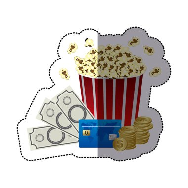 patlamış mısır Kupası para ve film bilet etiket rengiyle