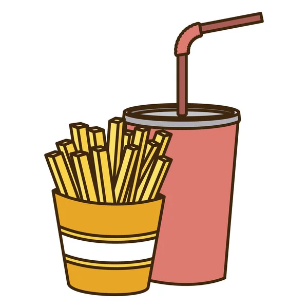 Figura de color de soda con paja y papas fritas — Vector de stock