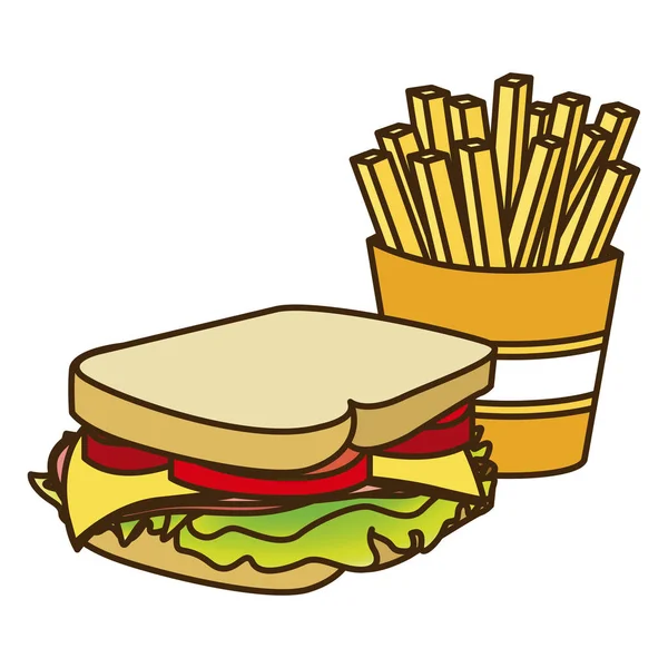 Färg figur med smörgås och pommes frites — Stock vektor