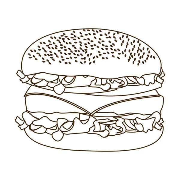 Contorno monocromo con hamburguesa grande — Vector de stock