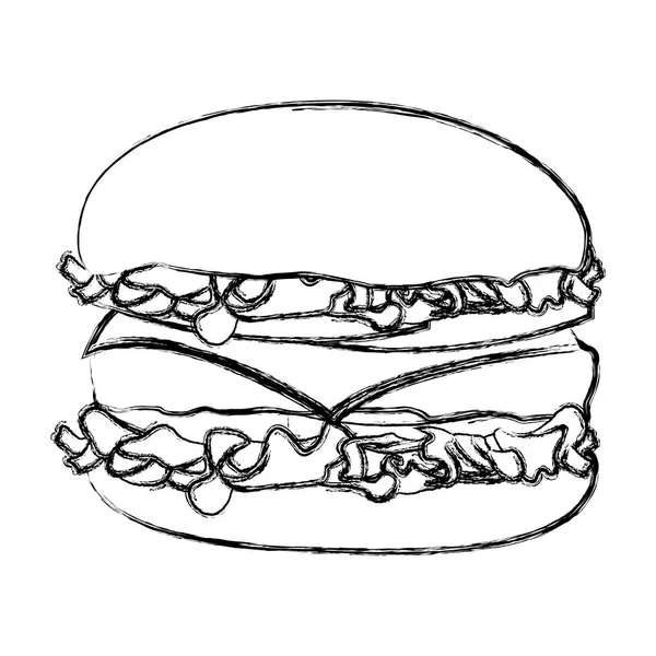 Croquis monochrome avec grand hamburger — Image vectorielle