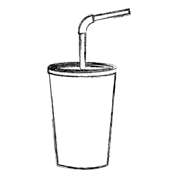 Boceto monocromático de soda con paja — Archivo Imágenes Vectoriales