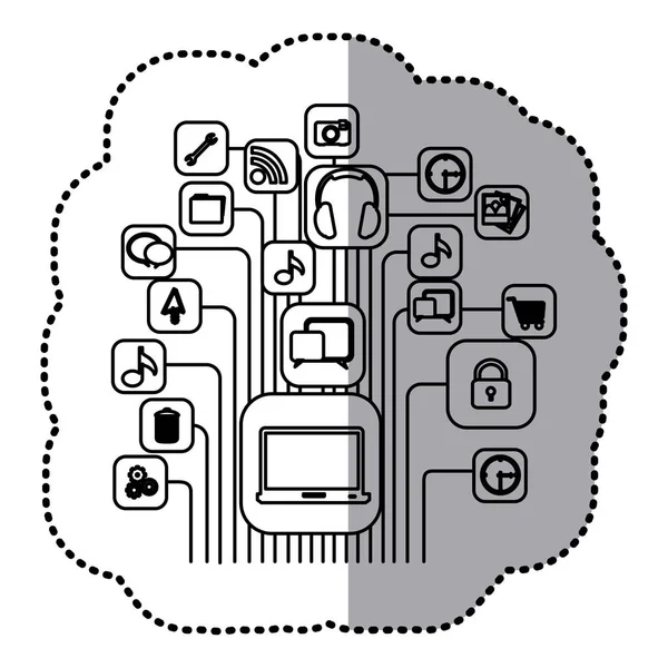 Contour ordinateur icônes connexions — Image vectorielle