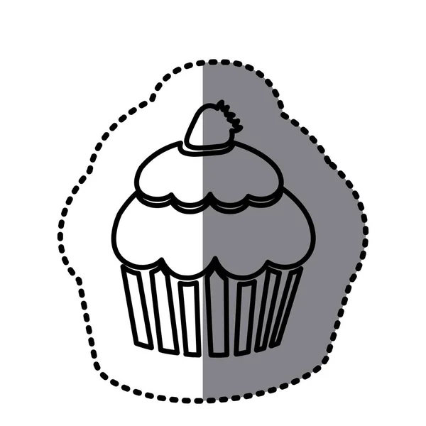 Silhouette muffin avec icône fraise — Image vectorielle