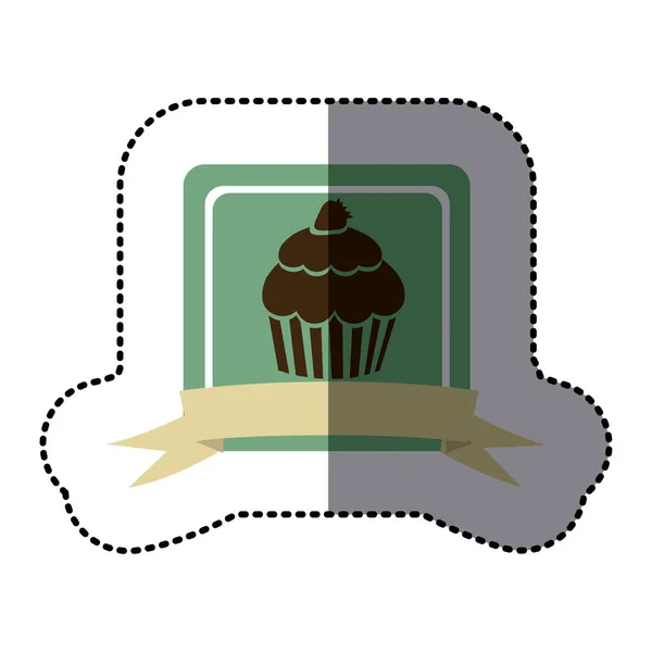Muffin mit grünem Emblem und Erdbeersymbol — Stockvektor