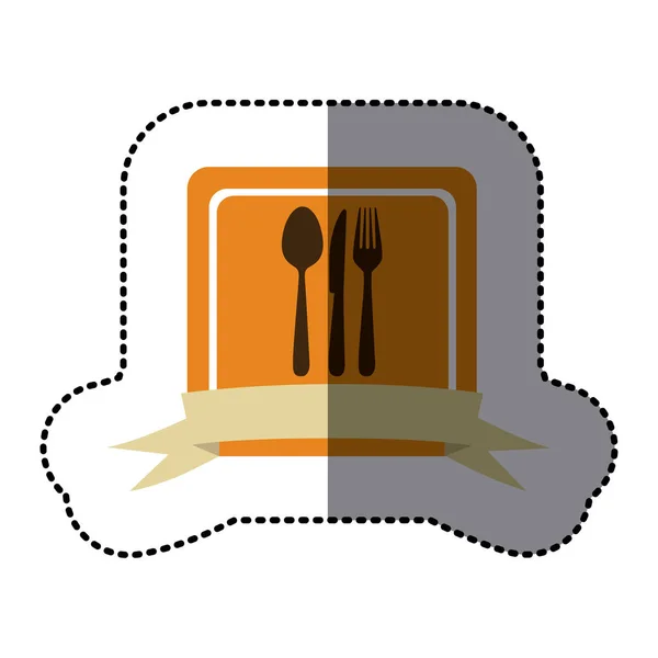 Orange emblem cutlery tools icon — Stock Vector