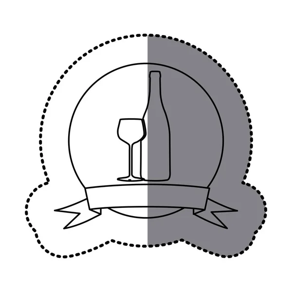 Figura emblema botella de vino con icono de vidrio — Archivo Imágenes Vectoriales