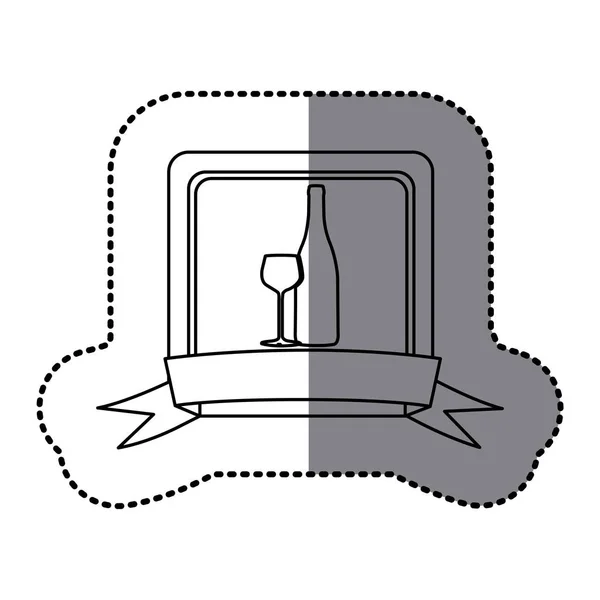 Garrafa de vinho emblema branco com ícone de vidro — Vetor de Stock