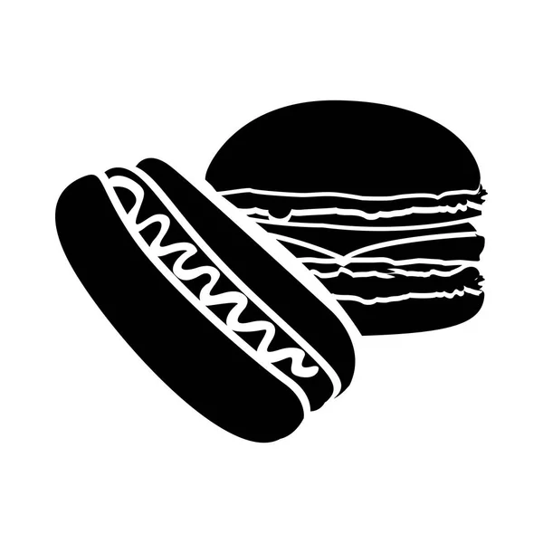Perro caliente negro y hamburguesa icono — Vector de stock