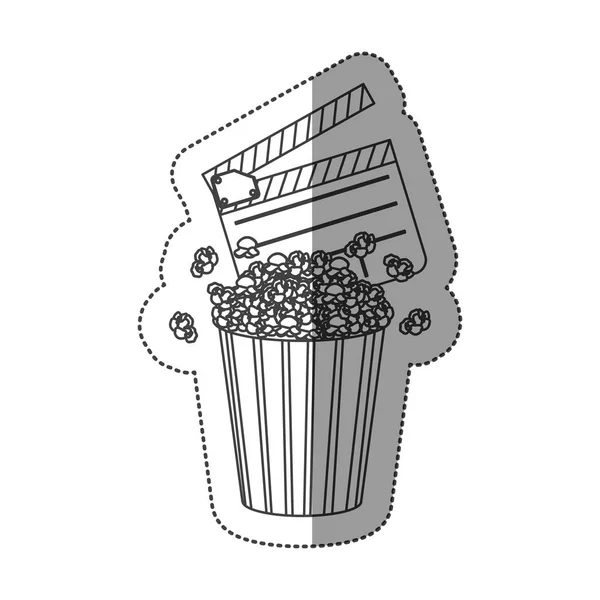 Монохромная контурная наклейка с попкорном и доской для хлопка — стоковый вектор