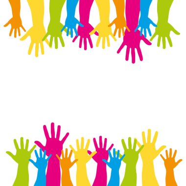 arka plan ile çok renkli destek eller