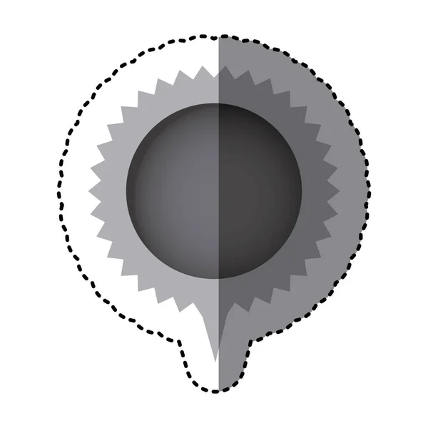 Αυτοκόλλητο σε κλίμακα του γκρι με κυκλική ομιλία με πριονωτό περίγραμμα και ουρά — Διανυσματικό Αρχείο