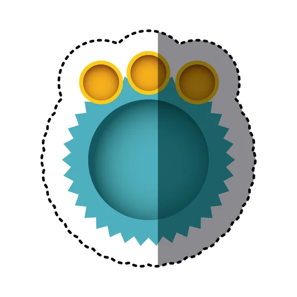Autocollant en aquamarine de style circulaire avec contour de dent de scie et cercles jaunes sur le côté supérieur — Image vectorielle
