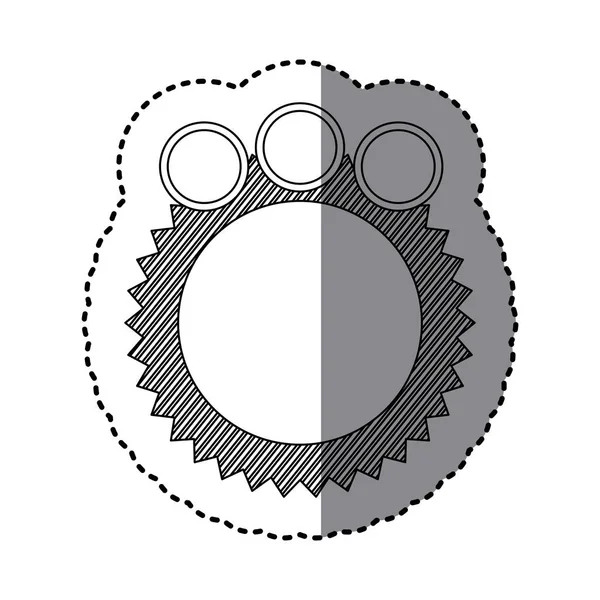 Pegatina monocromática de habla circular con contorno de diente de sierra y tres círculos en la parte superior — Vector de stock