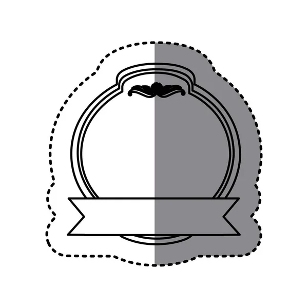 Μονόχρωμη περίγραμμα αυτοκόλλητο με εραλδικά κύκλο και κορδέλα στην κάτω πλευρά — Διανυσματικό Αρχείο