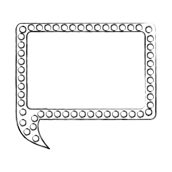 Boceto monocromo de habla rectangular con cola y contorno de puntos — Vector de stock
