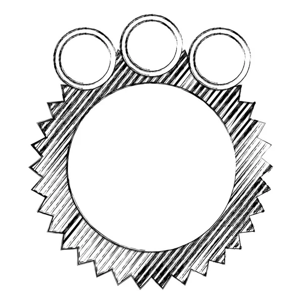 Μονόχρωμη σκίτσο της κυκλικής ομιλία με πριονωτό περίγραμμα και τρεις κύκλοι στην επάνω πλευρά — Διανυσματικό Αρχείο