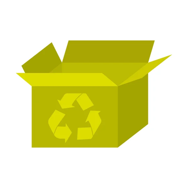 Żółte pole otwarte z recykling symbol ikonę — Wektor stockowy