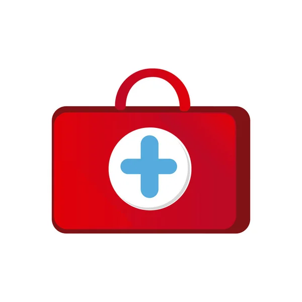 Red suitcase healthcare with blue hospital symbol — Stock Vector