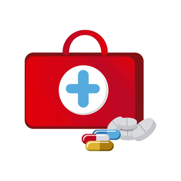Röda resväska hälsa med behandling ikon — Stock vektor