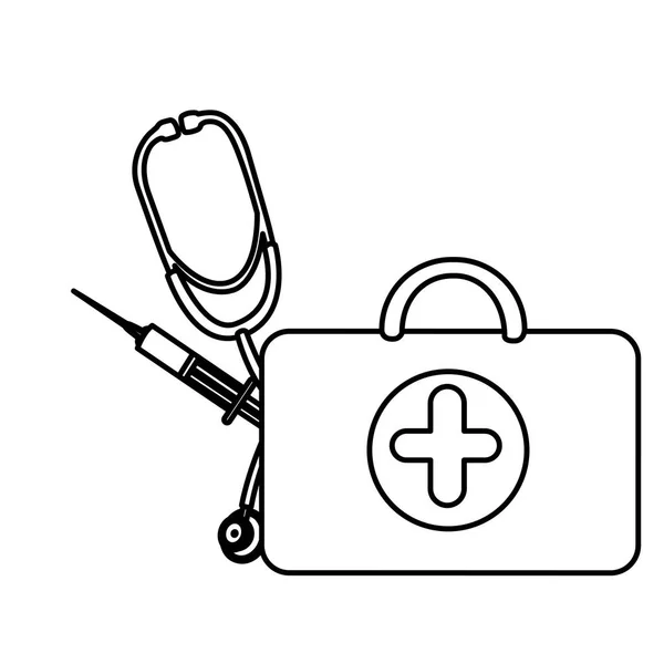 Sylwetka walizka zdrowie z stetoskop i strzykawki — Wektor stockowy