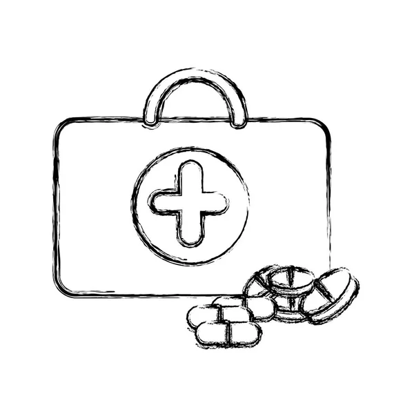 Profilo valigia salute con icona del trattamento — Vettoriale Stock