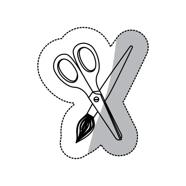 Contour scissor with paint brush icon — Stock Vector