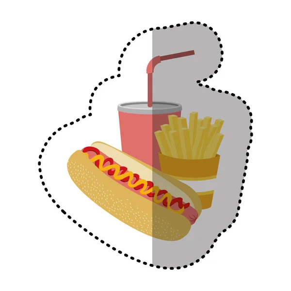 Hot dog, soda et frites icône française — Image vectorielle