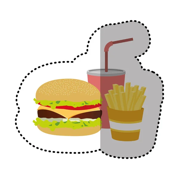 Hamburger, szódavíz, és sült krumplival francia ikon — Stock Vector