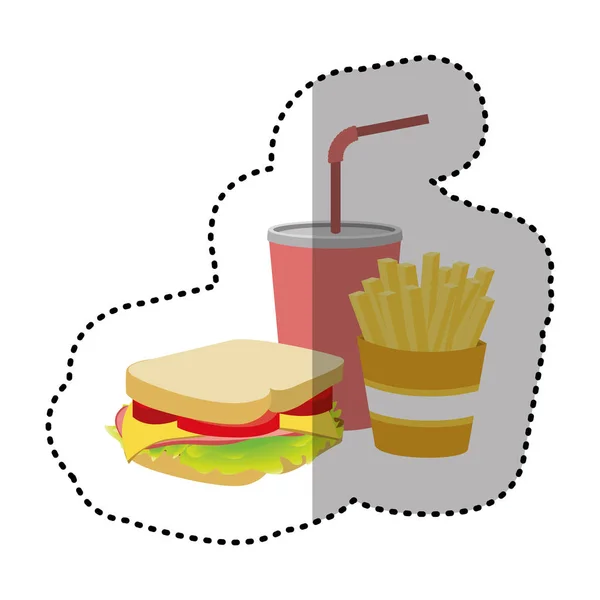 Bocadillo, soda y patatas fritas icono francés — Vector de stock