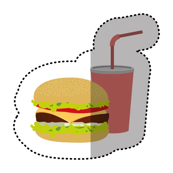 Hamburguesa y refresco icono plano — Vector de stock