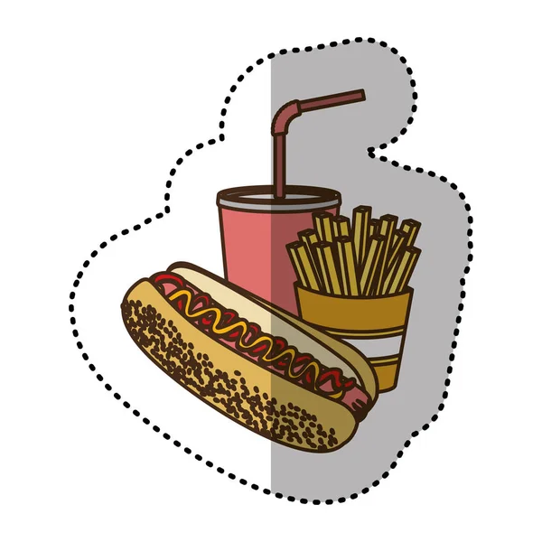Hot dog, soda i frytki francuski ikona kolor — Wektor stockowy