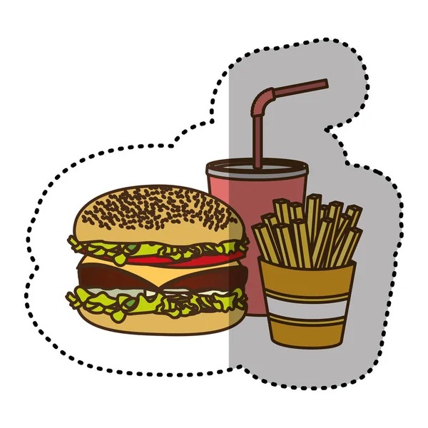 Color hamburguesa, refrescos y papas fritas icono francés — Vector de stock